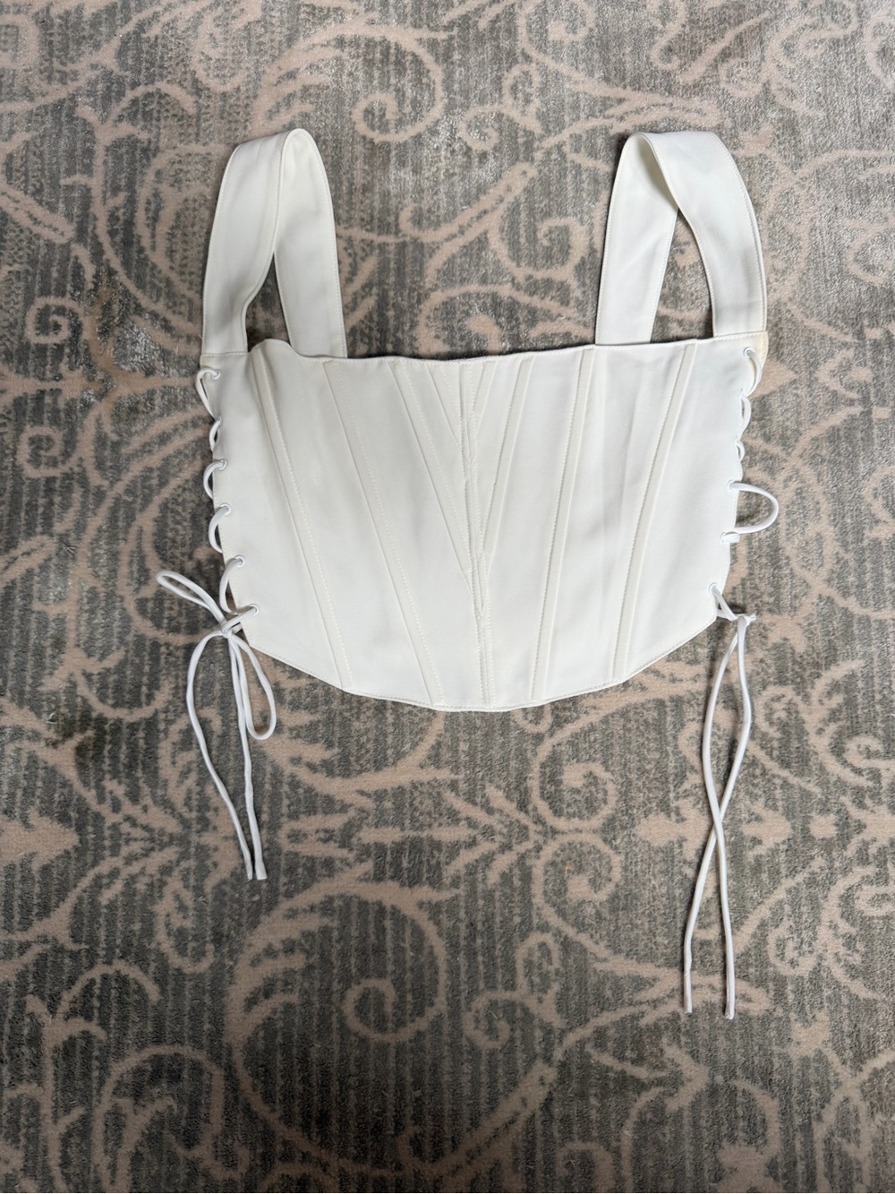 American Threads White Corset-Style Crop Top